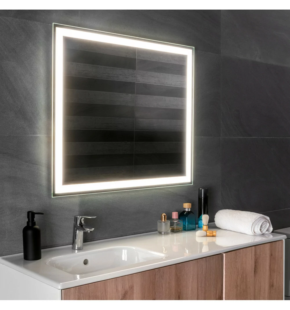 Espejo redondo ADELA luz led frontal con sensor táctil y antivaho -  Aluminio NEGRO MATE ⋆ VAROBATH | Un baño increíble