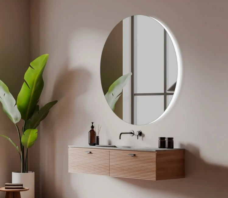 espejo retoiluminado para iluminar baño oscuro